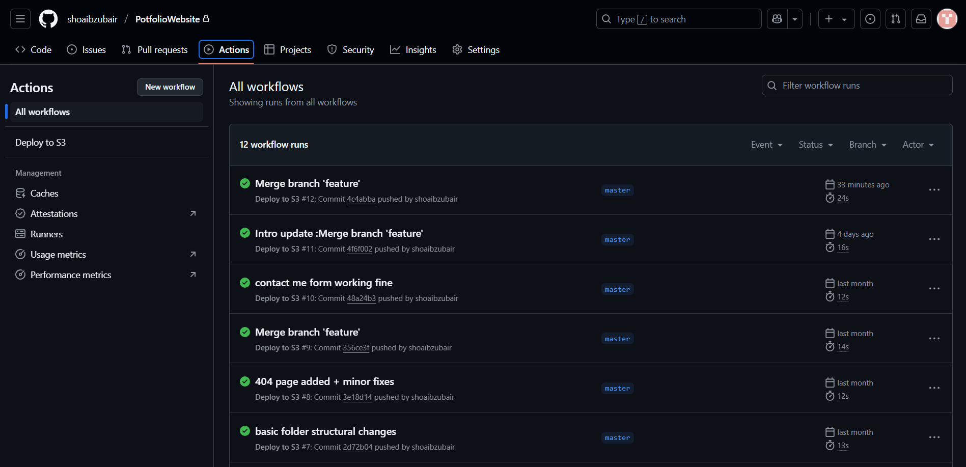 aws static git workflow actions